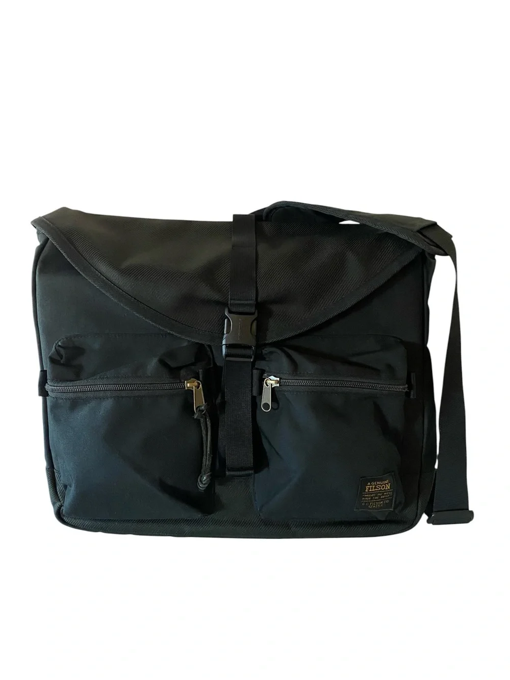 Filson Black Messenger Bag with Front Pockets